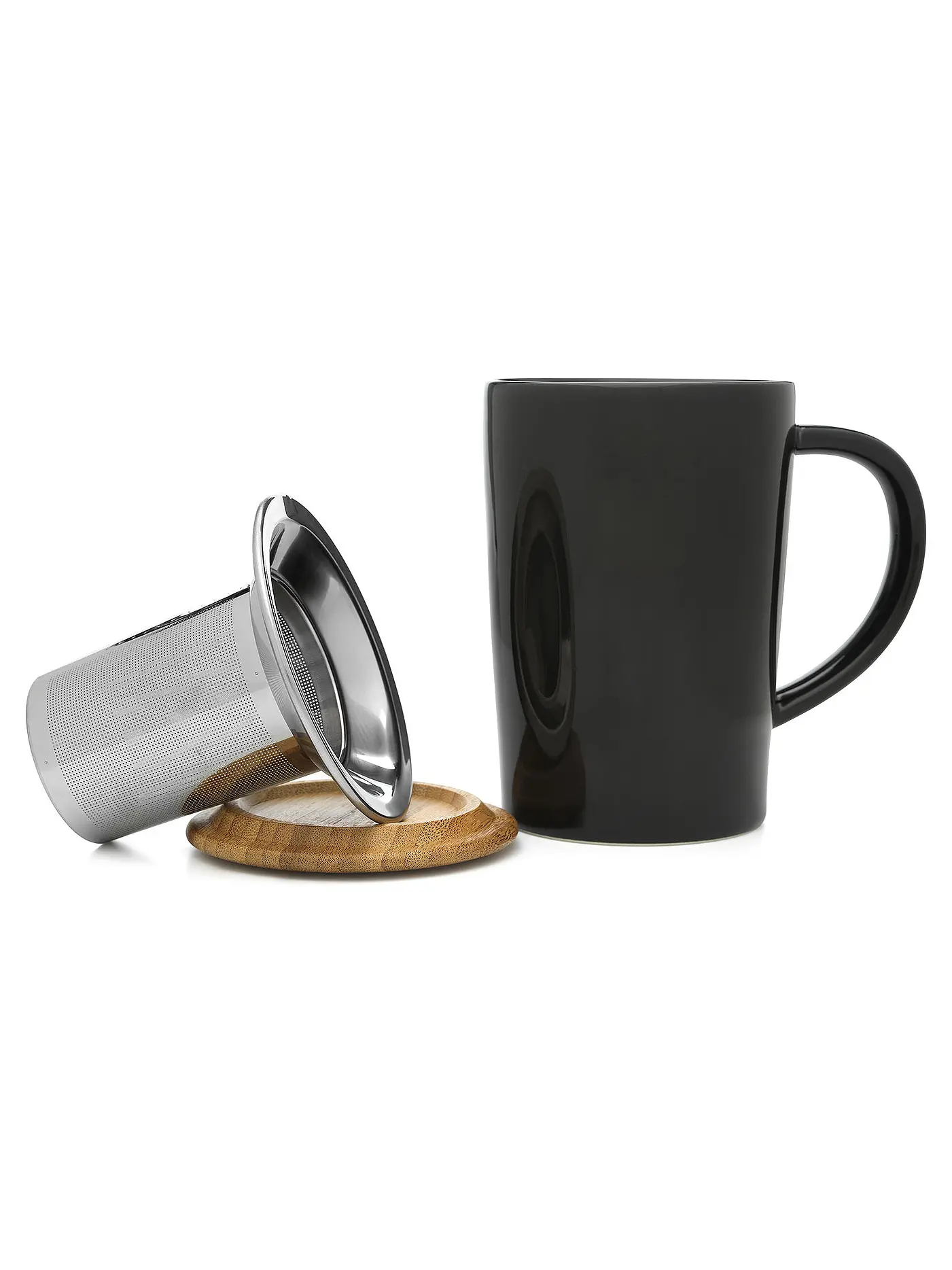 BREDEMEIJER | Tee-Becher mit Filter und Bambus-Deckel 0,4l Schwarz | 